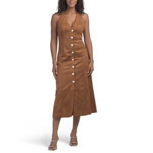 ENDLESS ROSE Tan Faux Suede Fitted Maxi Dress